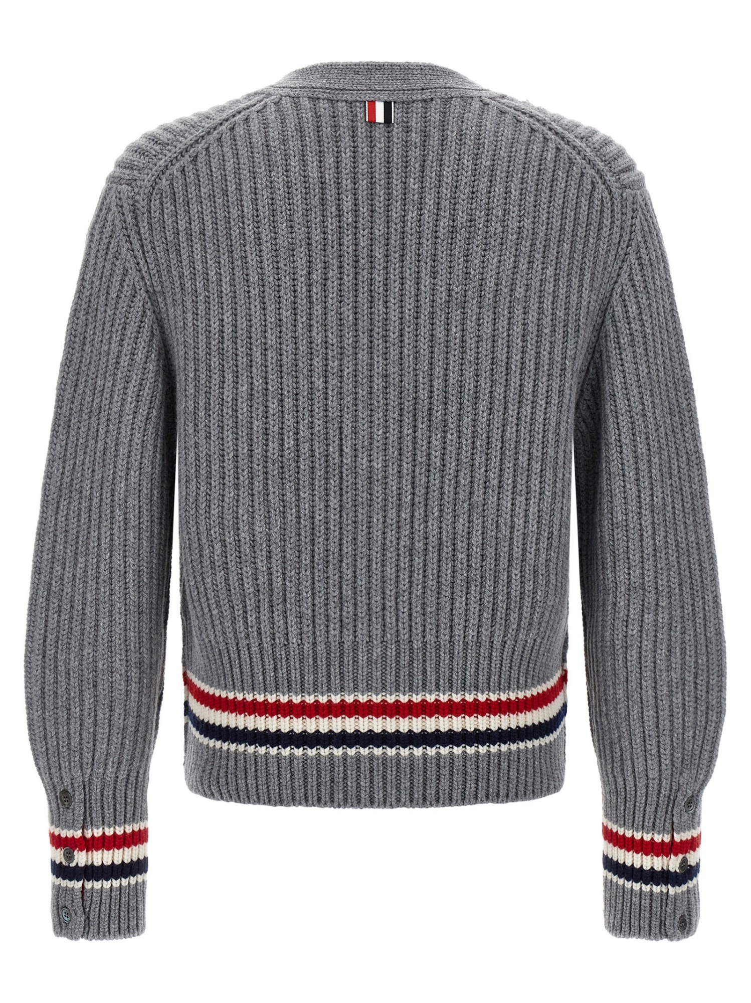 Thom Browne Striped V-neck Cardigan Front Pockets In Gray