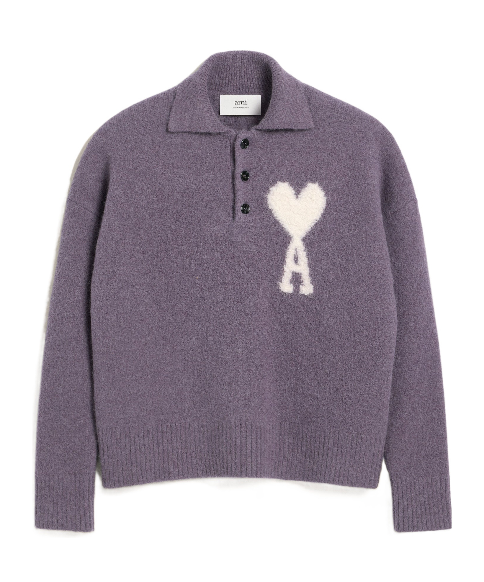 Ami Alexandre Mattiussi Off-white Ami De Coeur Polo Purple In Gray
