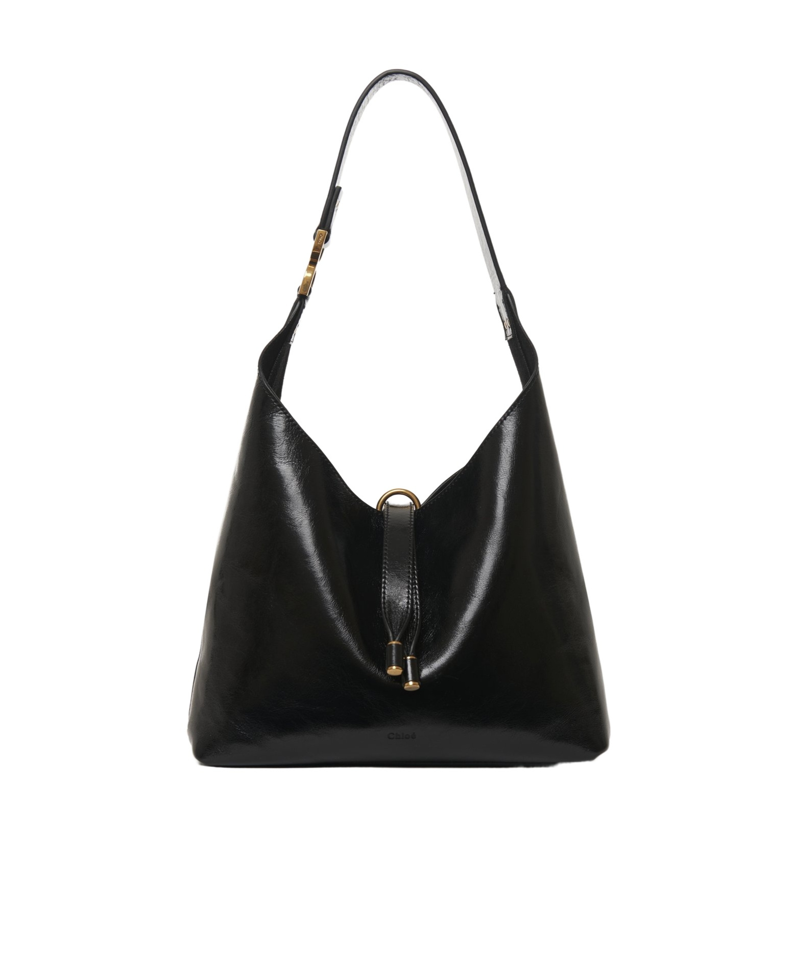 Chloé Marcie Small Hobo Bag In Shiny Calfskin In Black