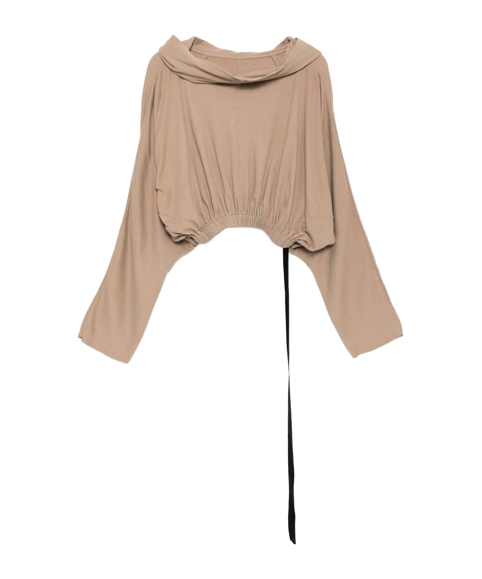 Rick Owens Drkshdw Hooded Cropped Tunic Draped Detail In Brown
