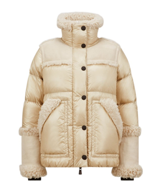 Moncler Esquel Shearling Short Down Jacket Beige In Nude