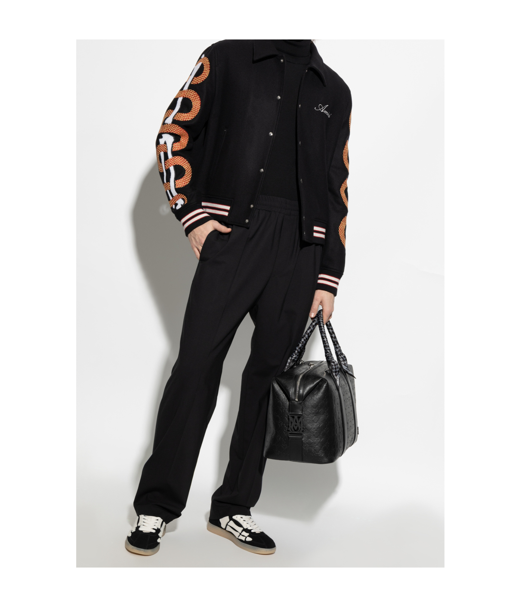 Amiri Mens Black Snake Bones Embroidered Relaxed-fit Wool-blend Felt Jacket In Black