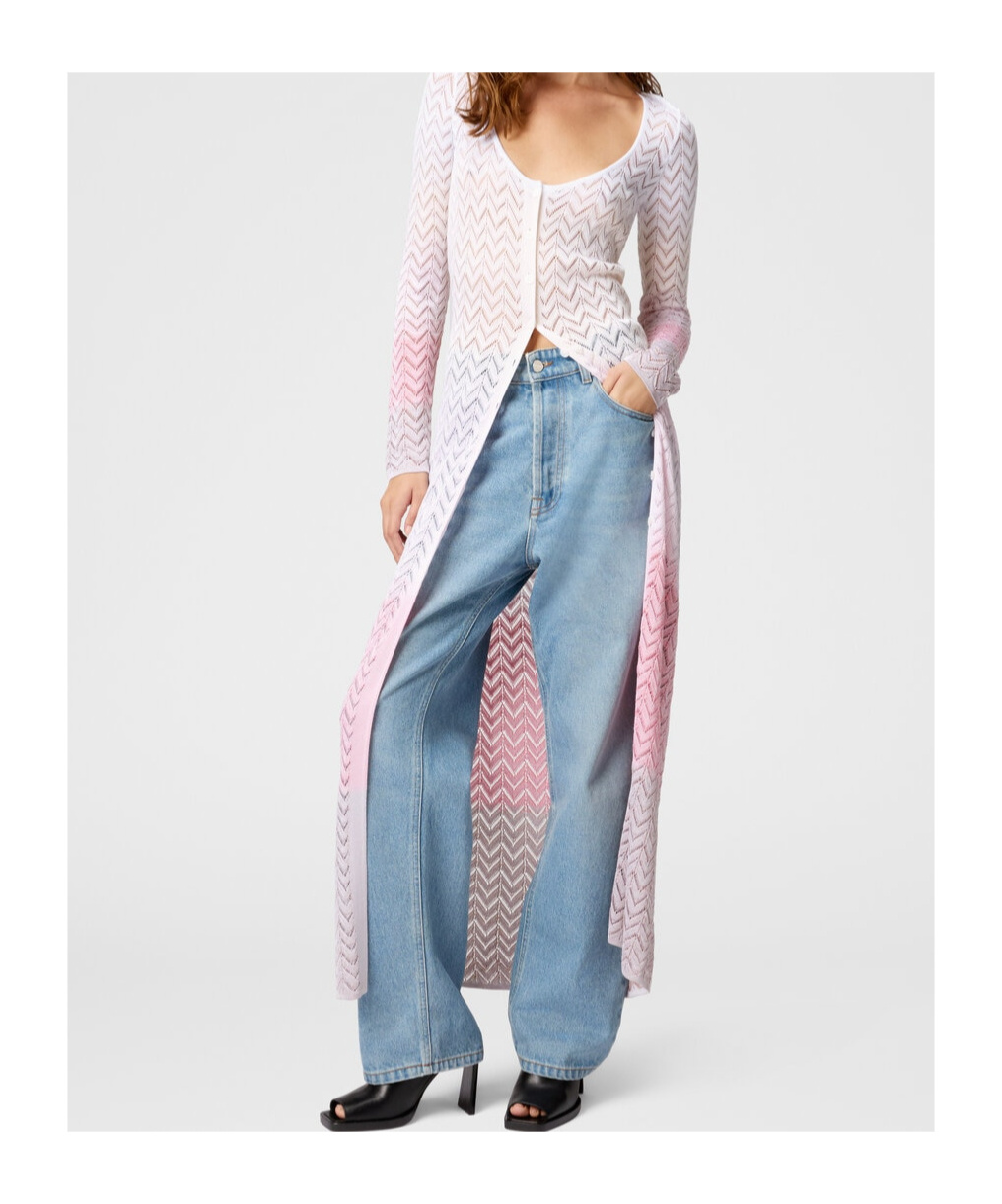 Shop Missoni Chevron-knit Long Cardigan In Pink