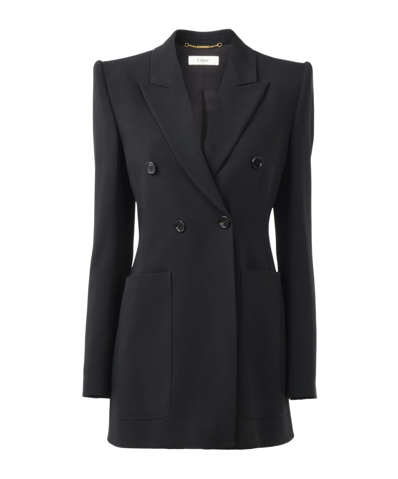 Chloé Veste Blazer Croisée En Crêpe Femme Noir Taille 42 50% Acétate, 47% Viscose, 3% Élasthanne, Horn Bub In Black