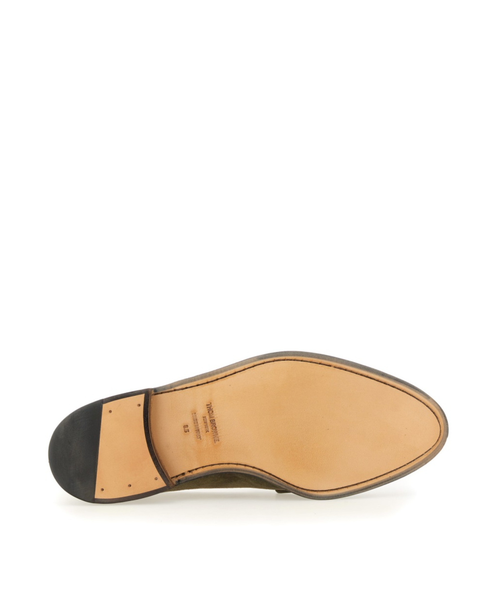 Thom Browne Suede Loafers With Rounded Toe And Tricolor Detail In Green