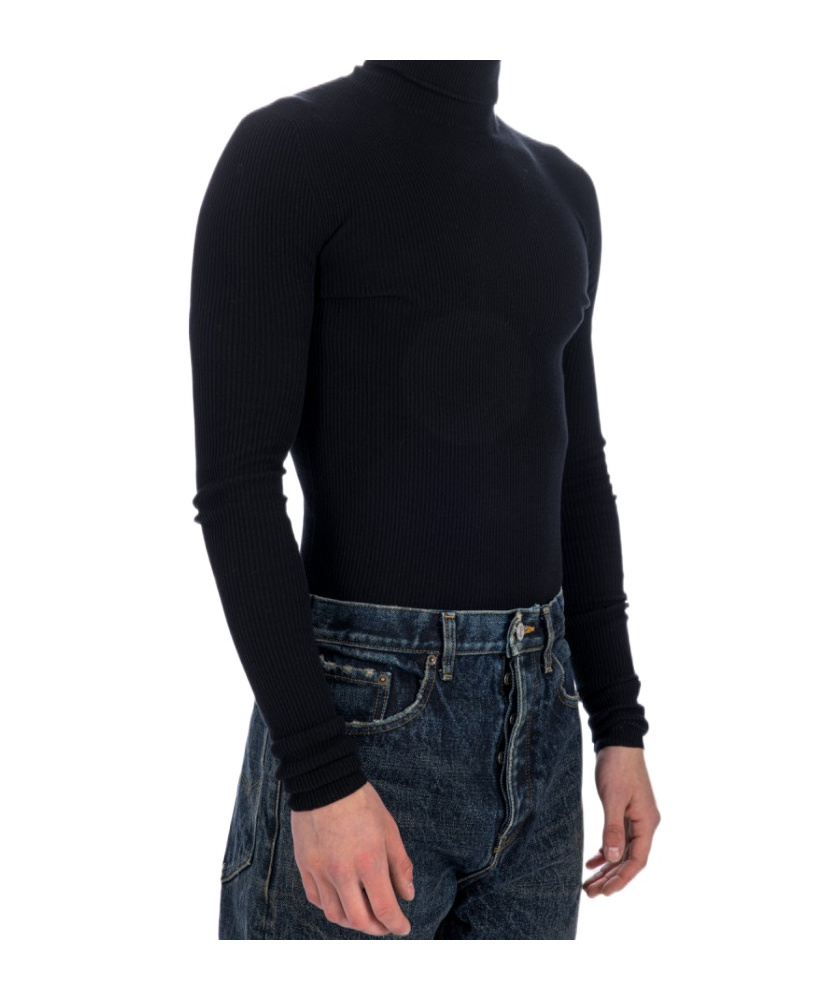 Balenciaga Seamless Cotton Turtleneck Jumper In Black
