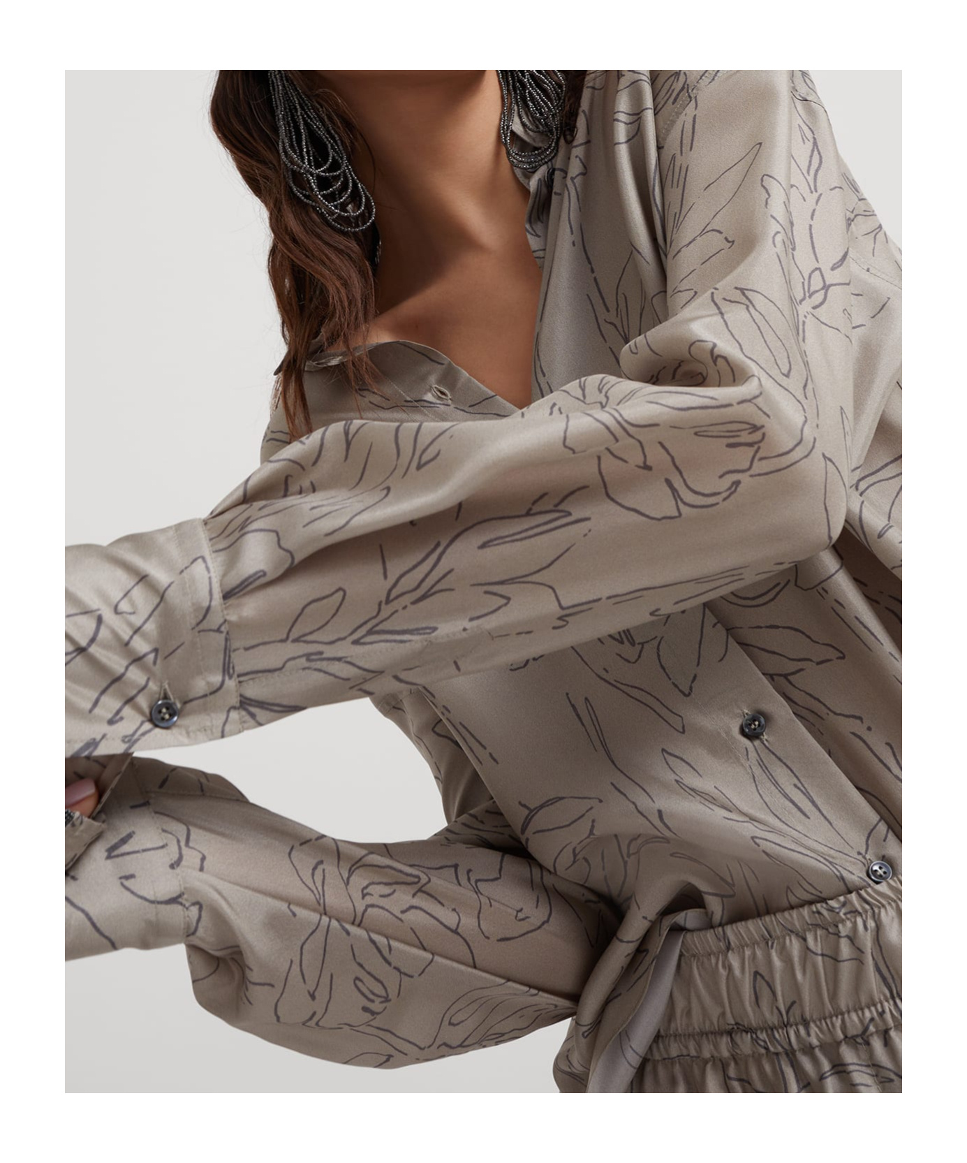 Brunello Cucinelli Leaf-print Silk Blouse