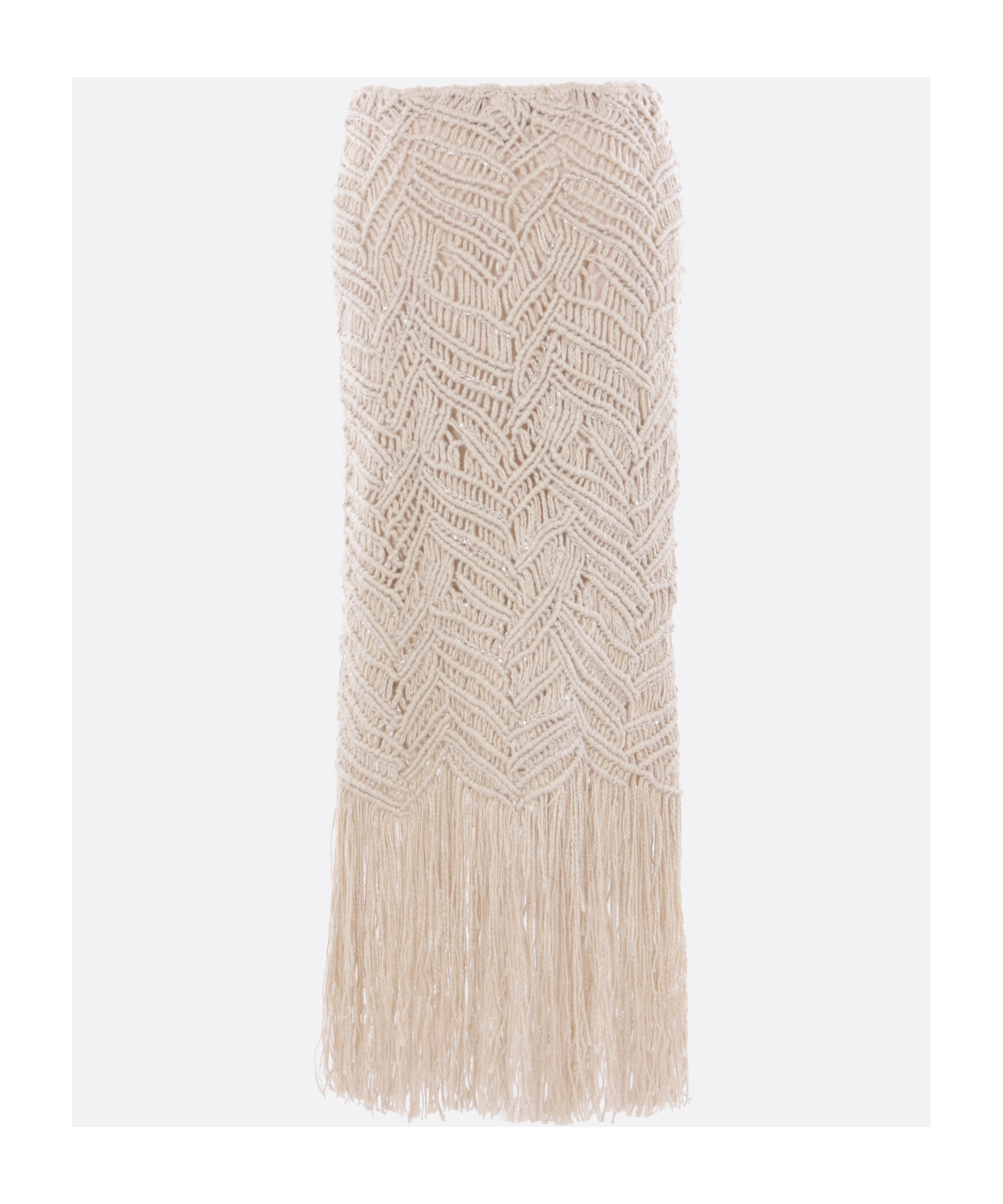 Brunello Cucinelli Crochet Midi Skirt In Nude
