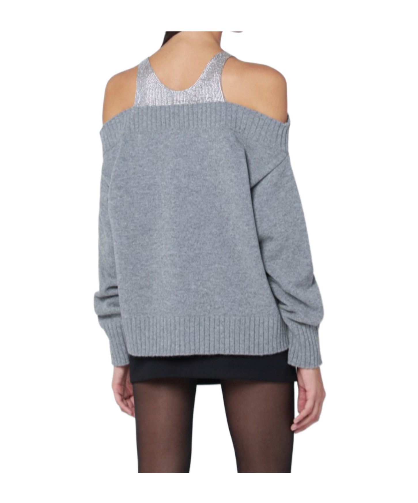 Giuseppe Di Morabito Cold Shoulder Sweater Featuring Crystal Embellishments In Gray