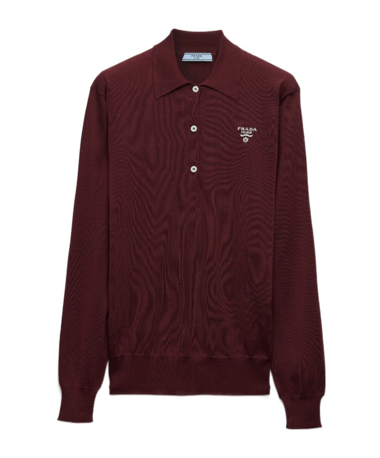 Prada Knitwear With Polo Collar And Ribbed Cuffs In Brown