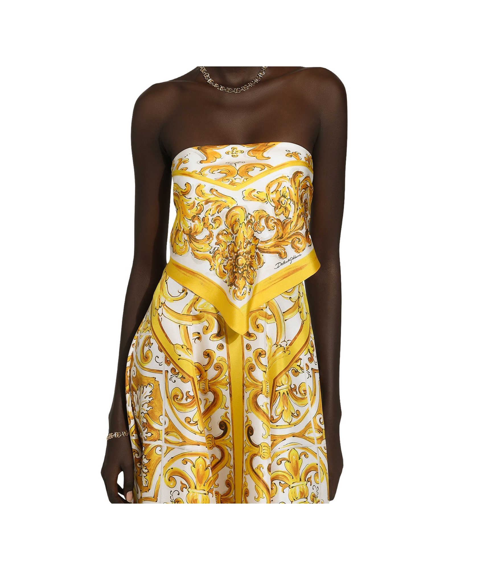 Shop Dolce & Gabbana Majolica Foulard Effect Midi Dress In Yellow