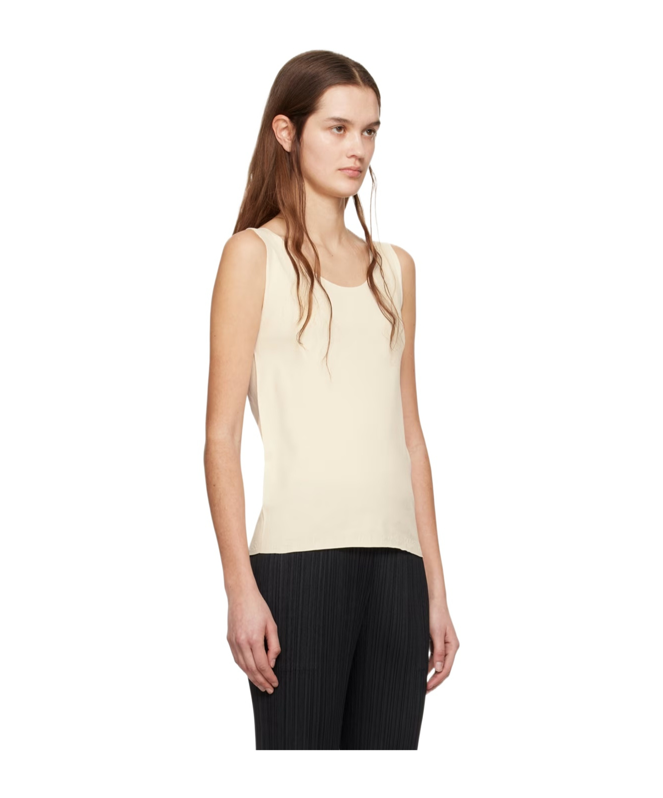 Issey Miyake Low Round Neck Design Vest In White