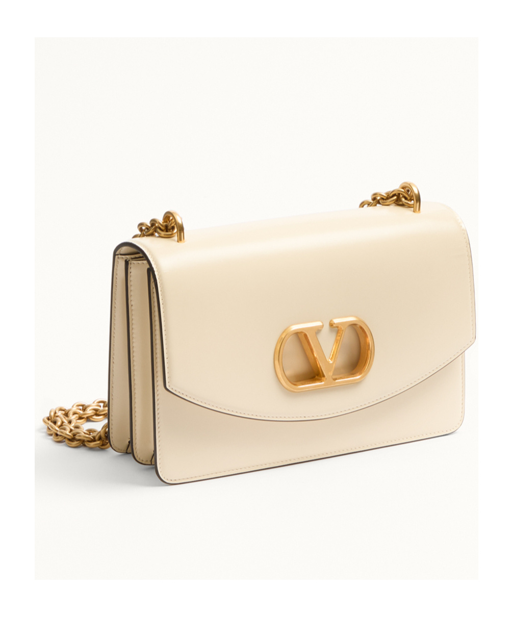 Valentino Garavani Garavani Vain Small Shoulder Bag In Shiny Calfskin Woman Ivory Uni In Nude