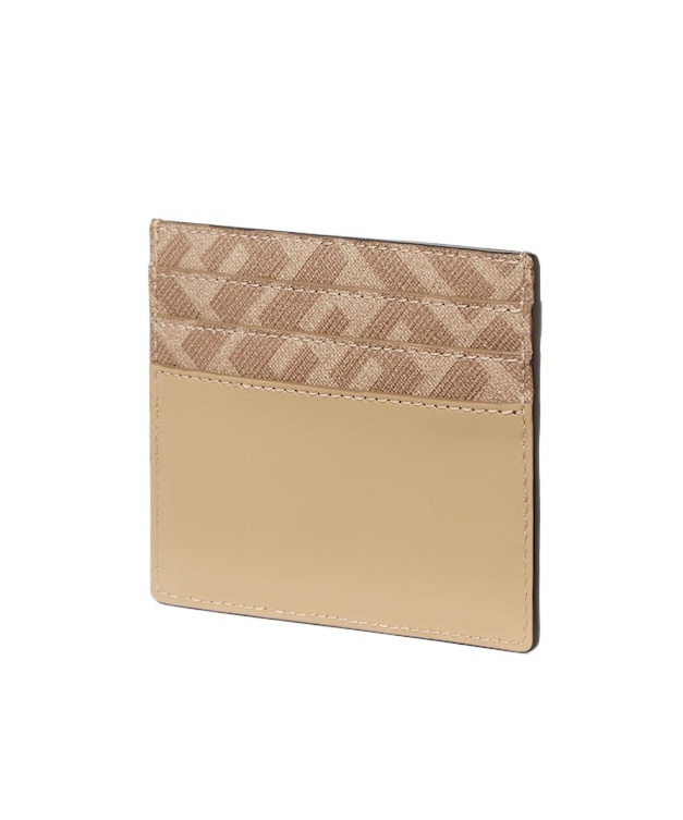 Fendi Beige Leather And Beige Ff Canvas Card Holder In Brown