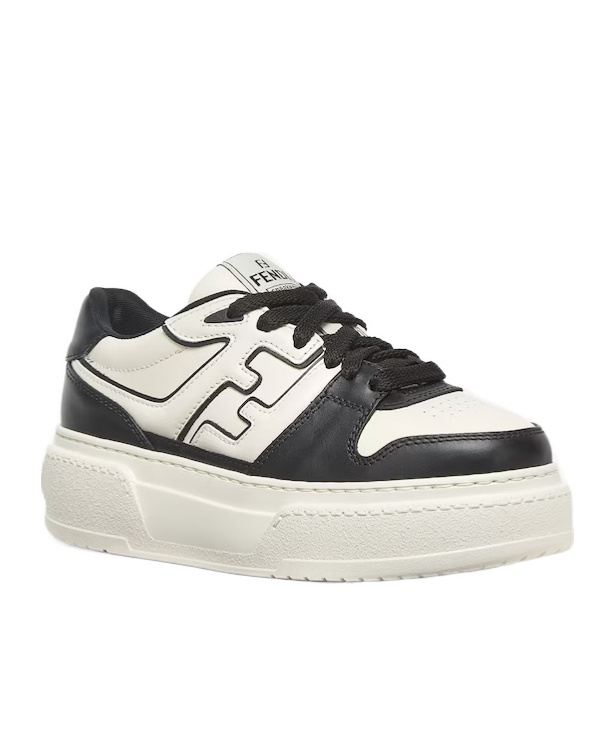 Fendi Black Leather Platform Low-tops In White
