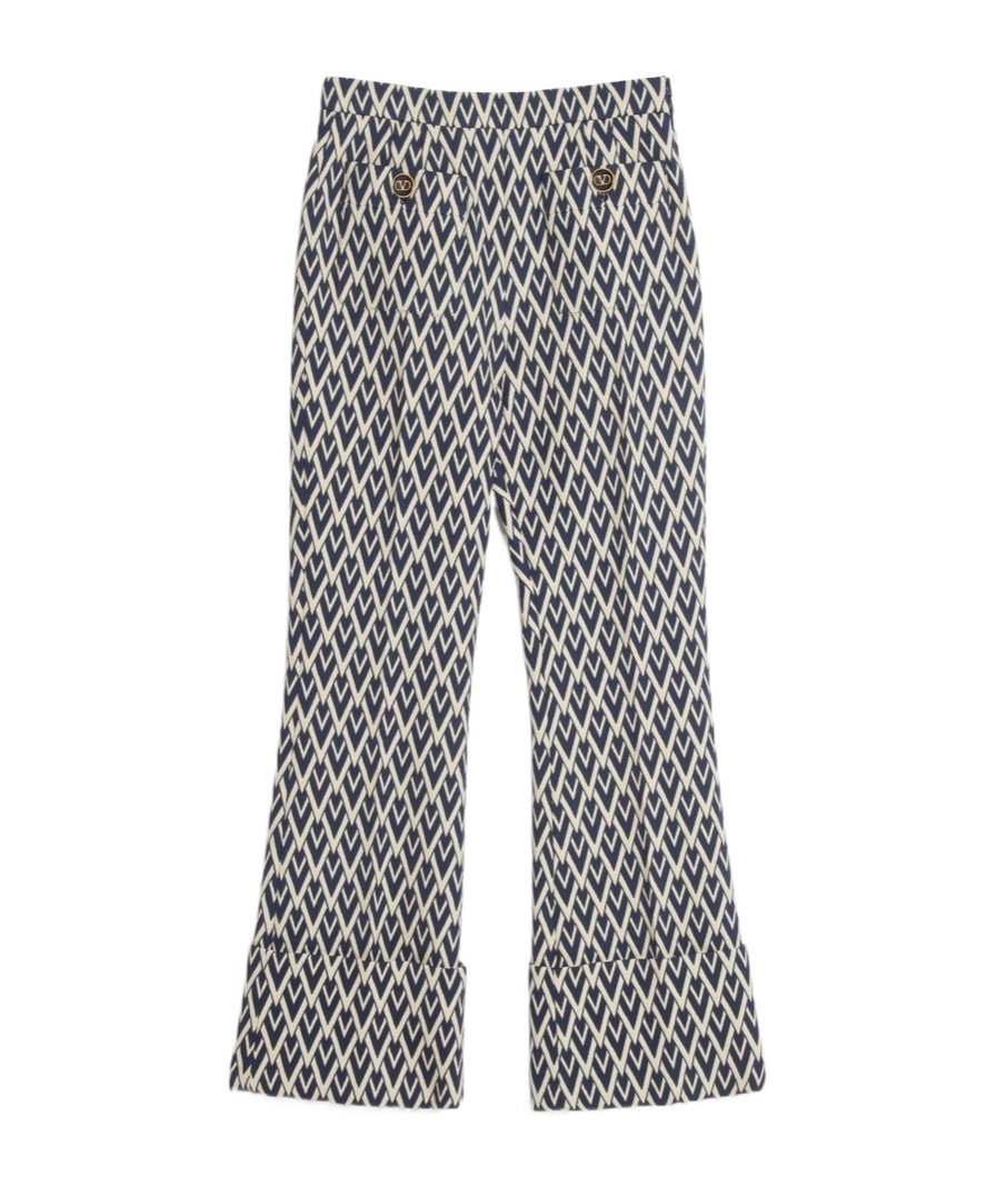 Valentino Geometric Pattern Cuffed Hem Trousers In Gray
