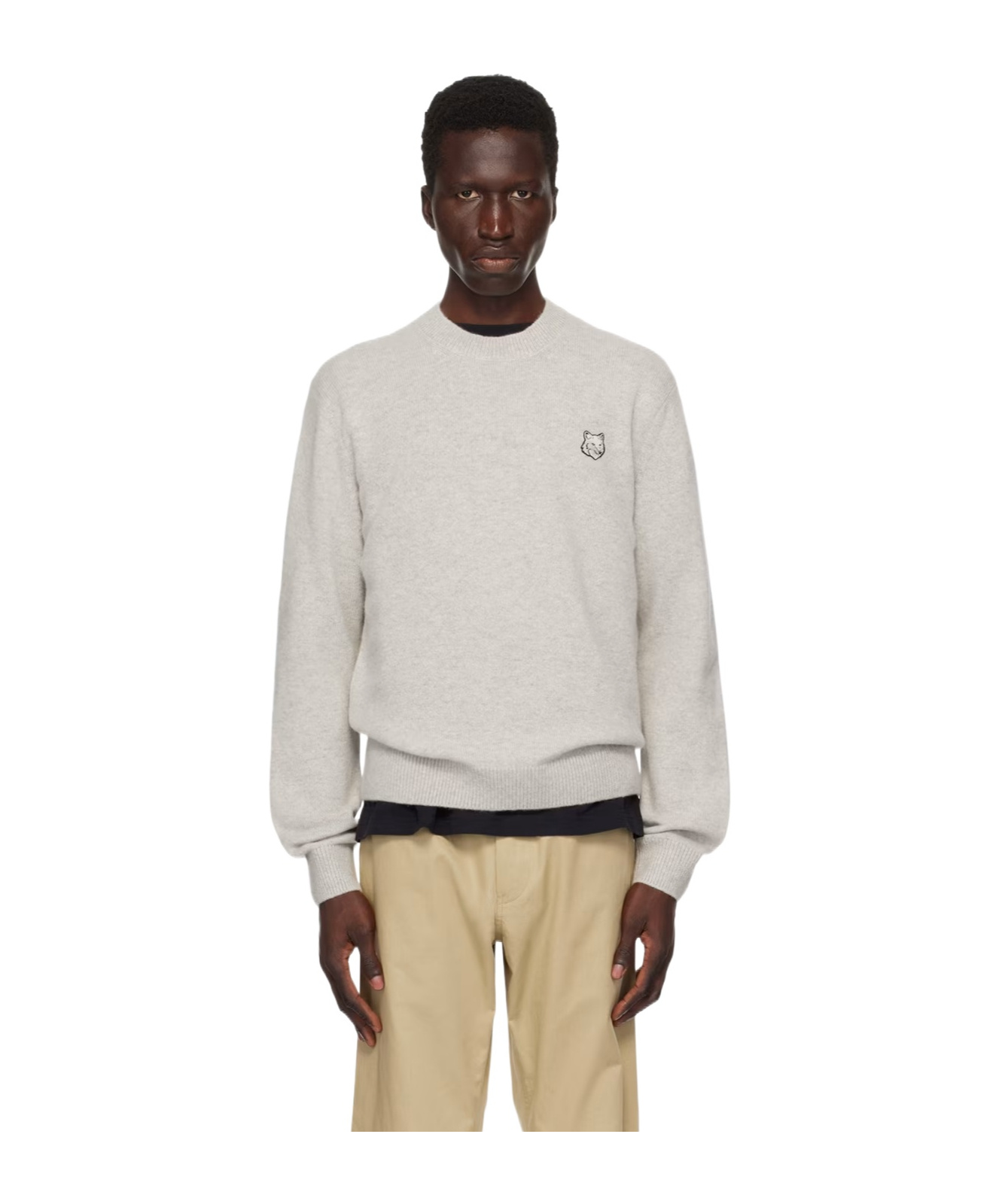 Maison Kitsuné Round-neck And Long-sleeved Sweater In White