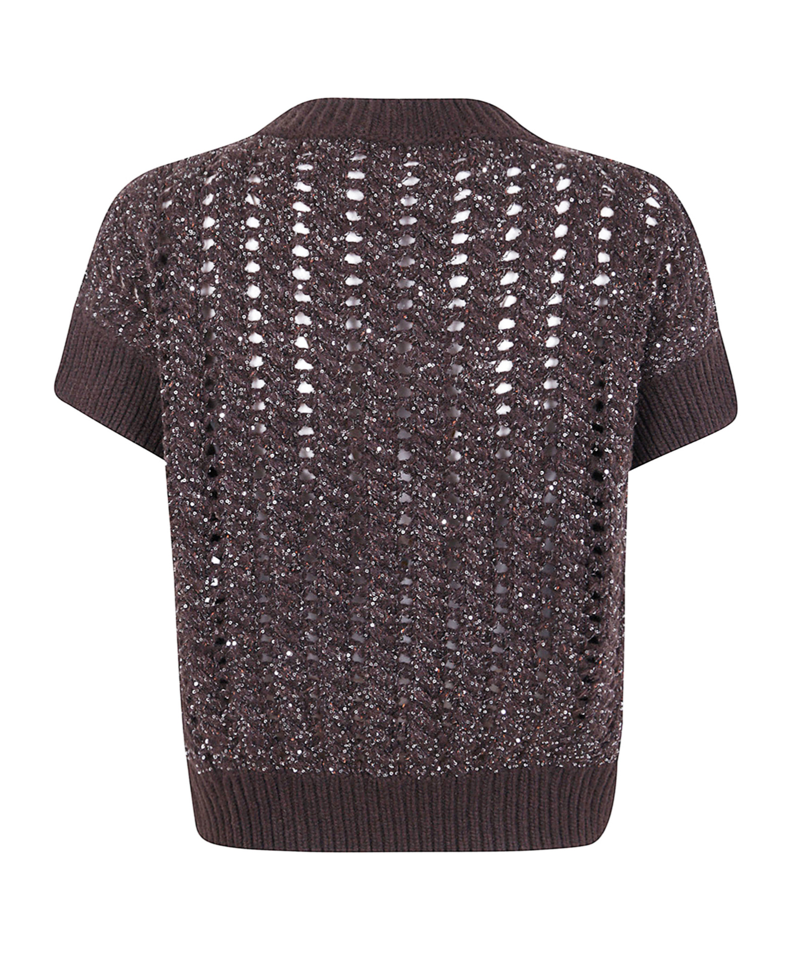 D Exterior Sequin-embellished Open-knit Sweater In Brown