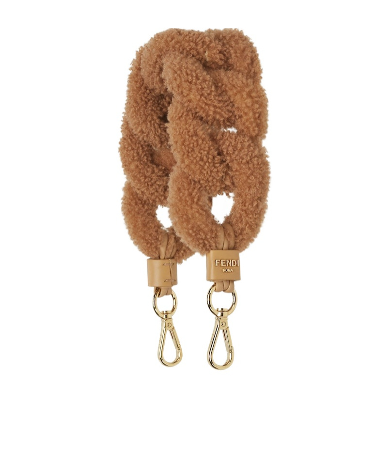 Shop Fendi Beige Sheepskin Shoulder Strap In Light Brown