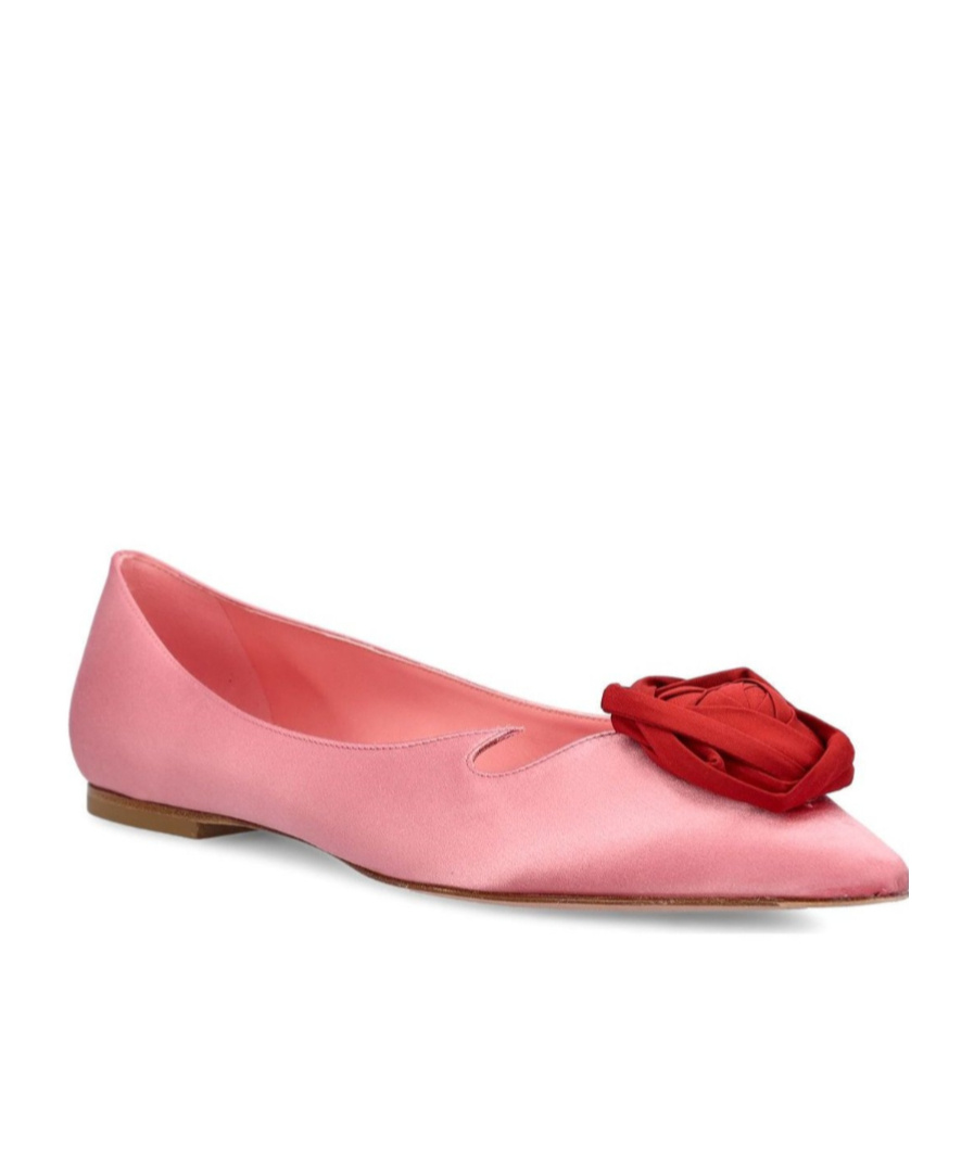 Roger Vivier Pointed Toe Satin Flat Shoes In Pink
