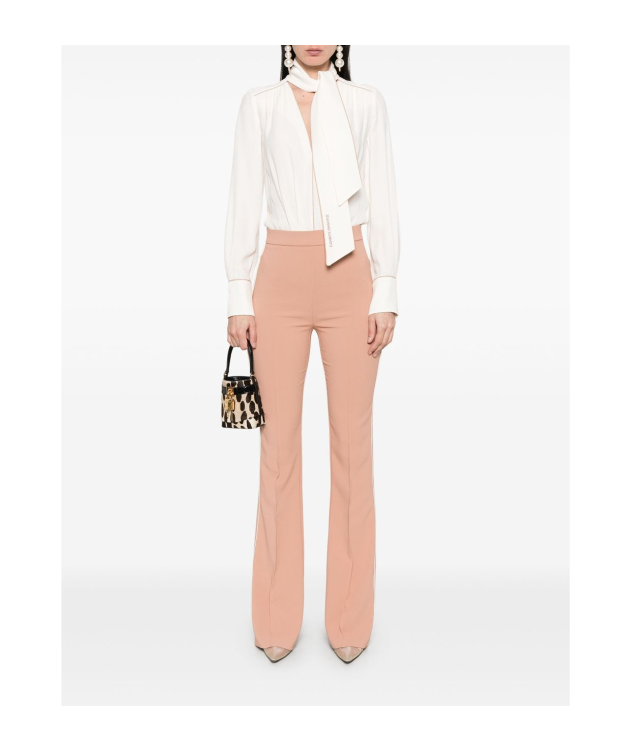 Elisabetta Franchi Beige And White Jumpsuit With Neck Detail In Brown