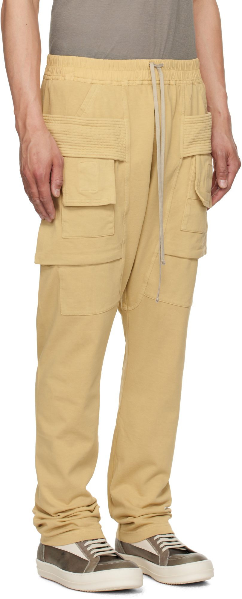 Rick Owens Drkshdw Beige Hollywood Creatch Cargo Drawstring Pants In Beige