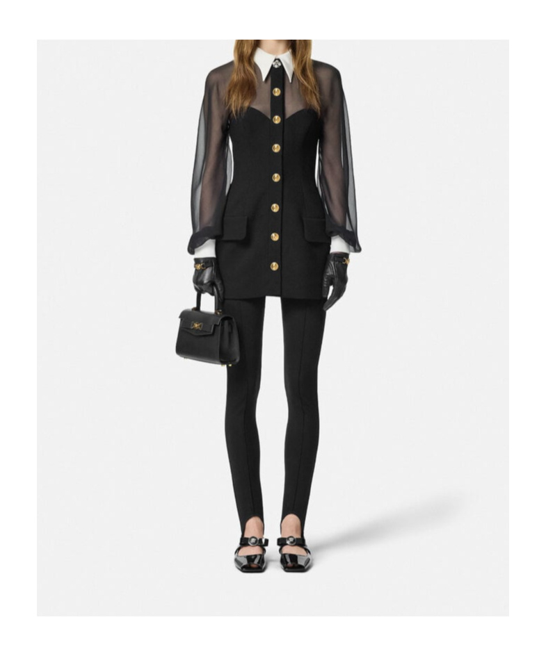 Versace Contrast-collar Bustier Mini Dress In Black
