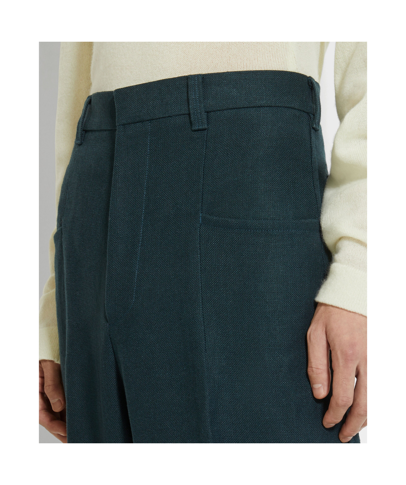 Zegna Dark Teal Blue Oasi Lino Pants In Green