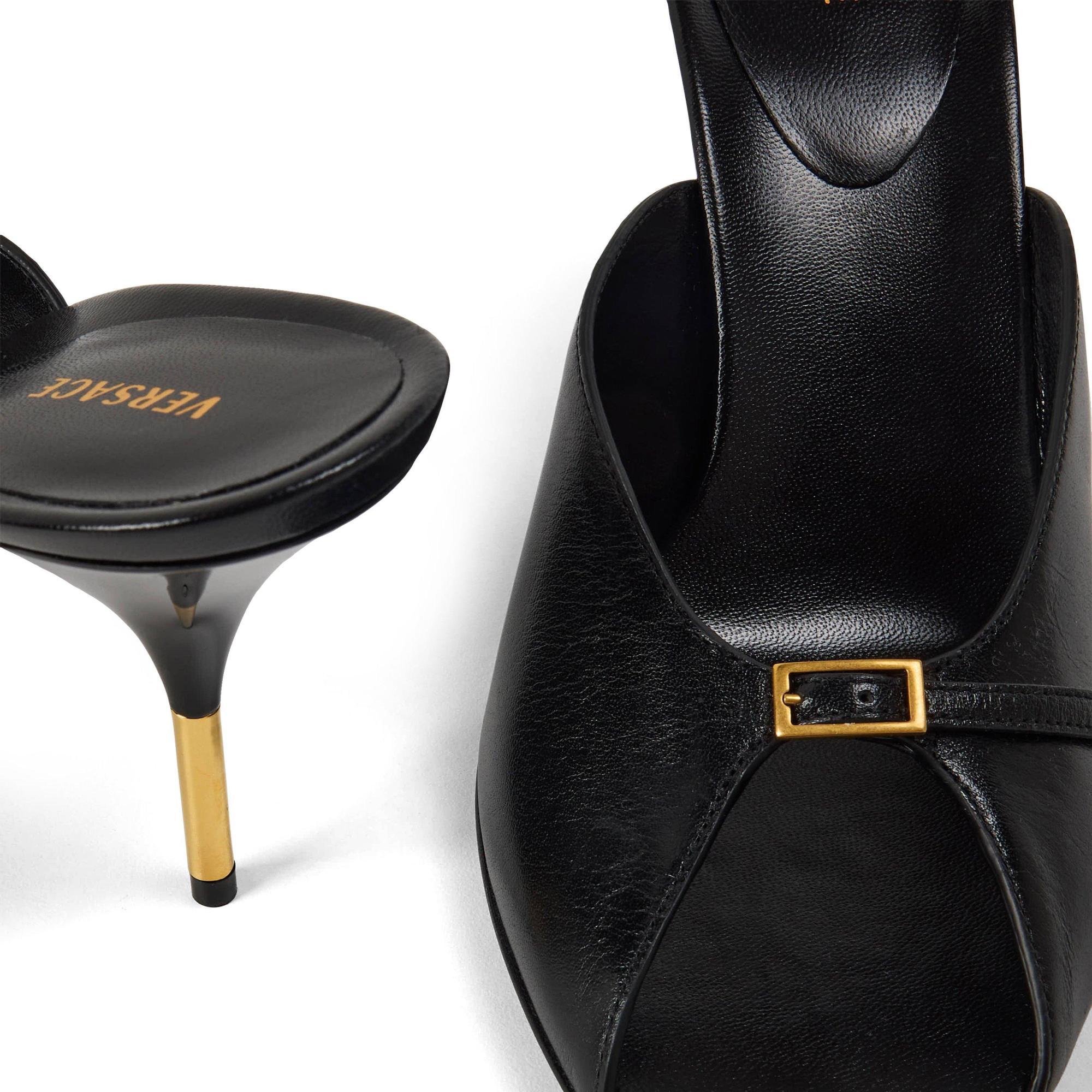 Versace Solid Color Heeled Mules In Black
