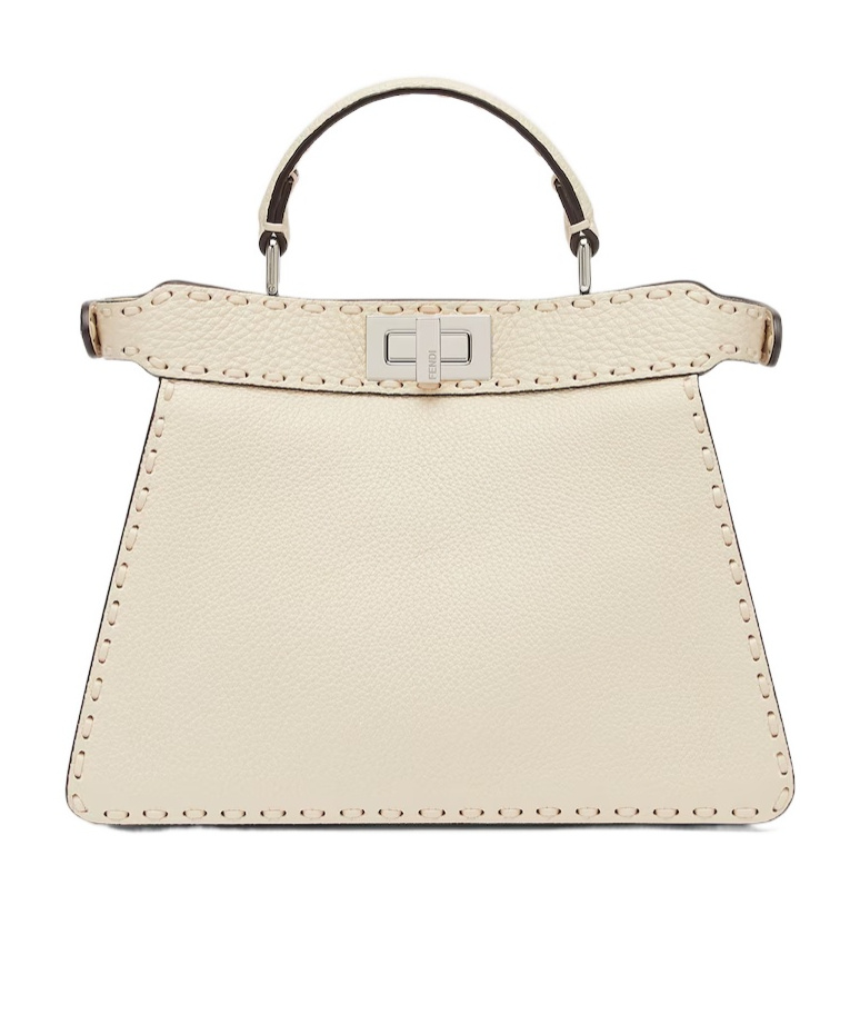 Shop Fendi Camellia-coloured Selleria Bag With 556 Hand-sewn Topstitches In Beige
