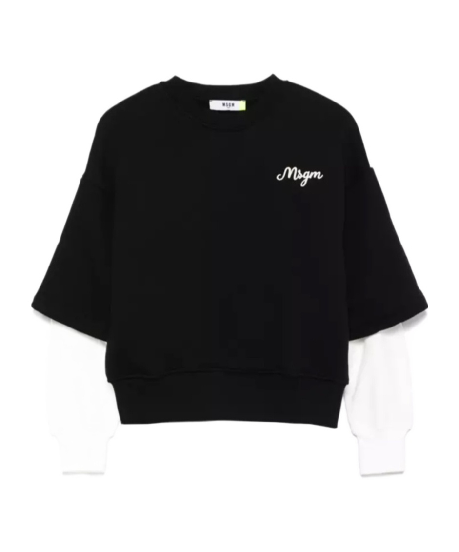 Msgm Kids Logo Printed Crewneck Sweatshirt In Black