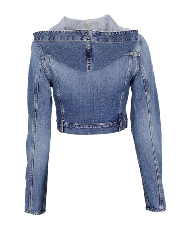 Alaïa Hooded Denim Jacket With Cinched Waist In Blue