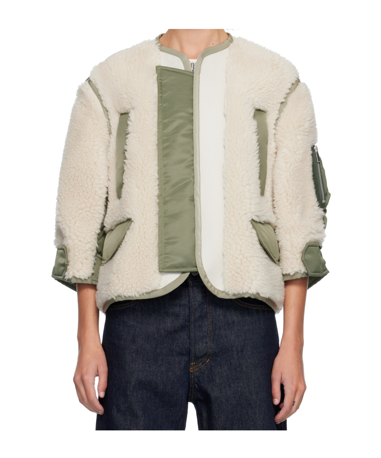 Sacai Crew Neck Zip-up Jacket In White
