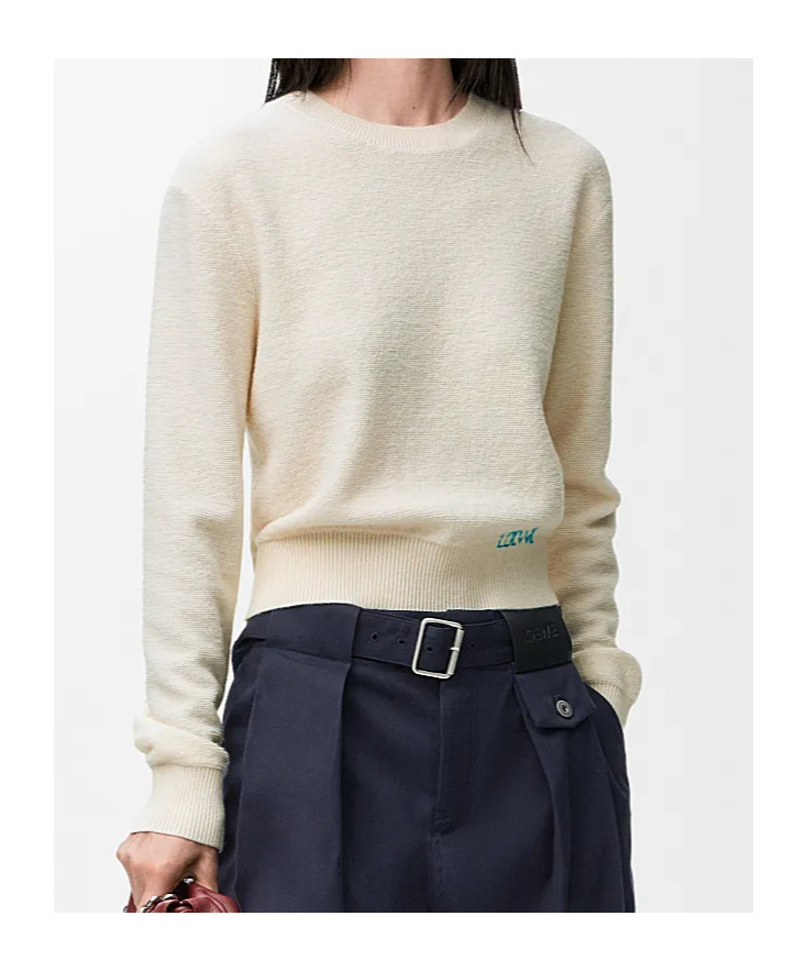 Loewe Womens Ecru Logo-embroidered Long-sleeves Wool Knitted Jumper In Gray