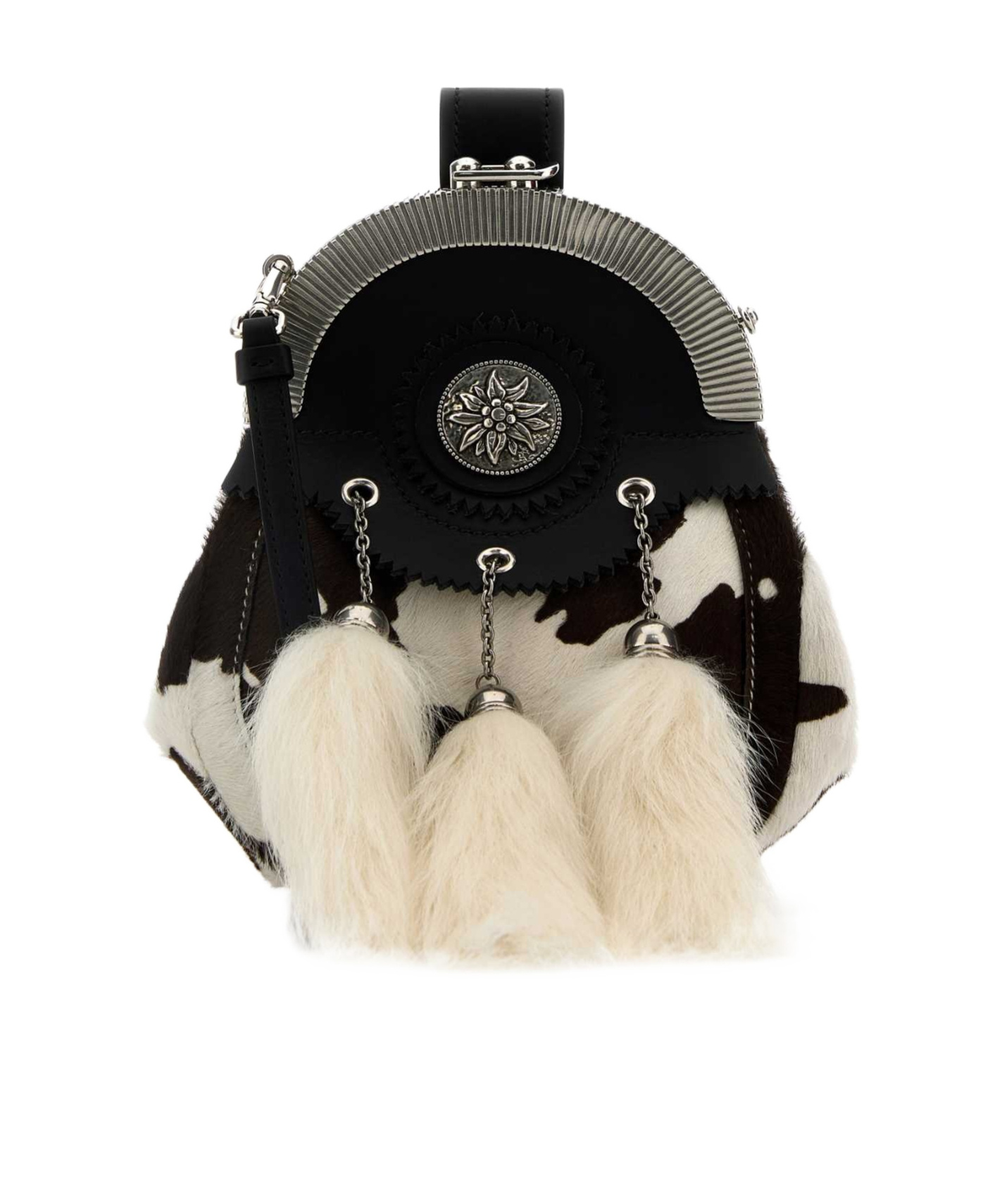 Prada Women Printed Calf Hair Clutch In Bianco/nero