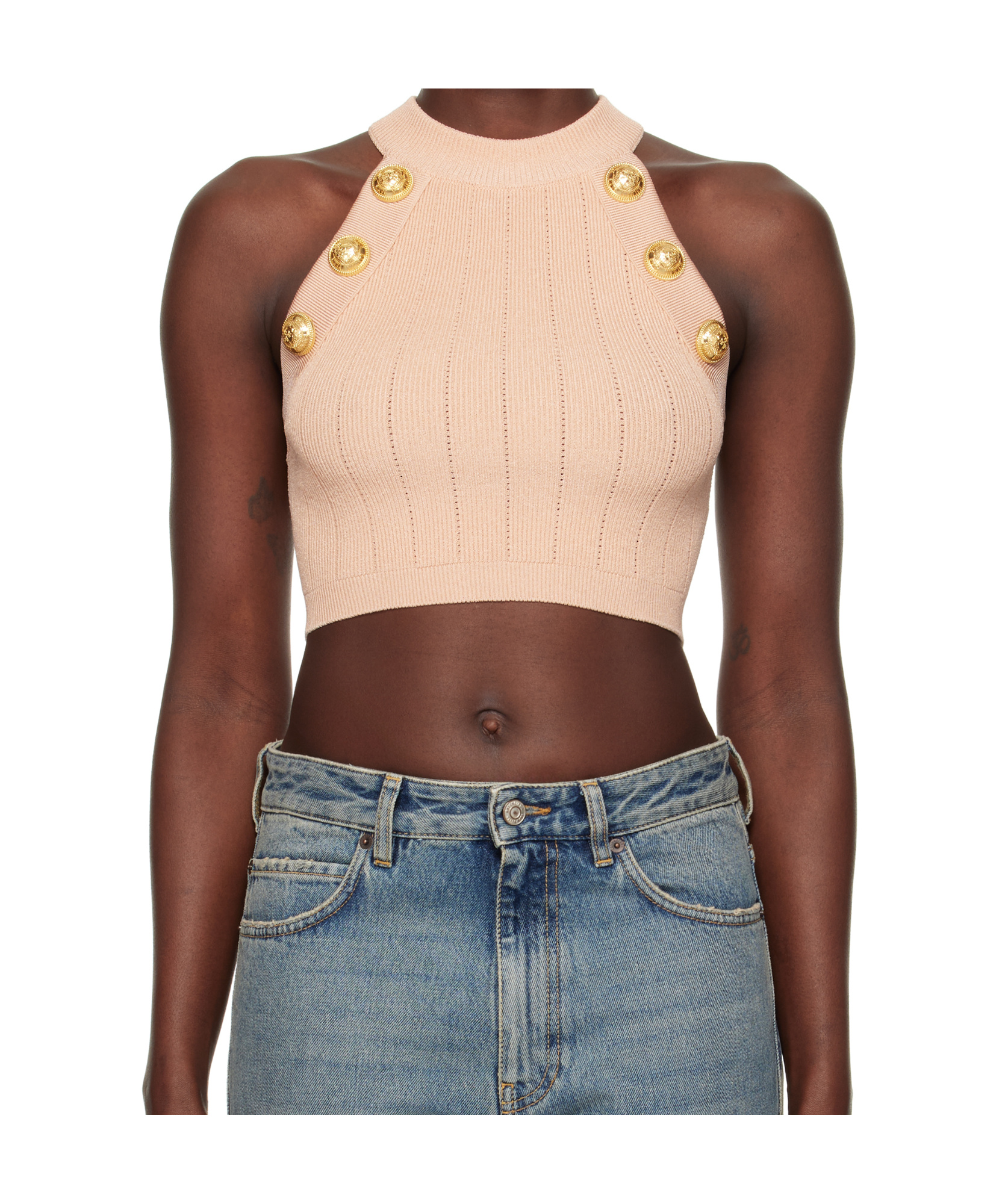 BALMAIN HALTERNECK KNITTED CROP TOP