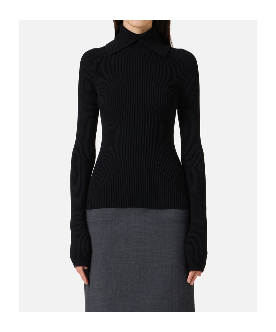 Iceberg Collared Ribbed Top In Black