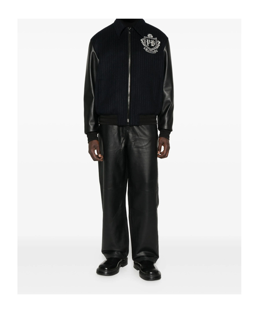 Balmain Pinstripe-print Panelled Bomber Jacket In Black