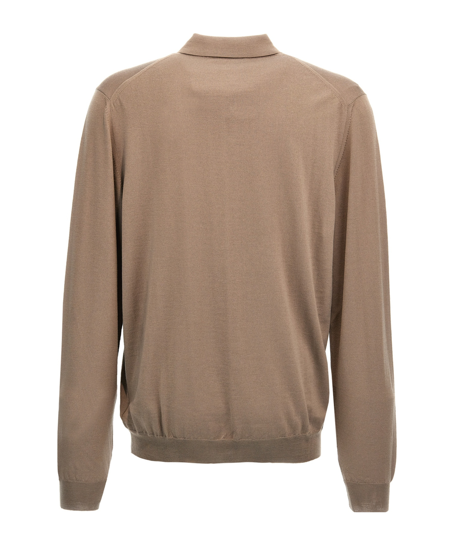 Zanone Wool Knit Polo Shirt With Classic Collar And Cuffed Sleeves In Brown