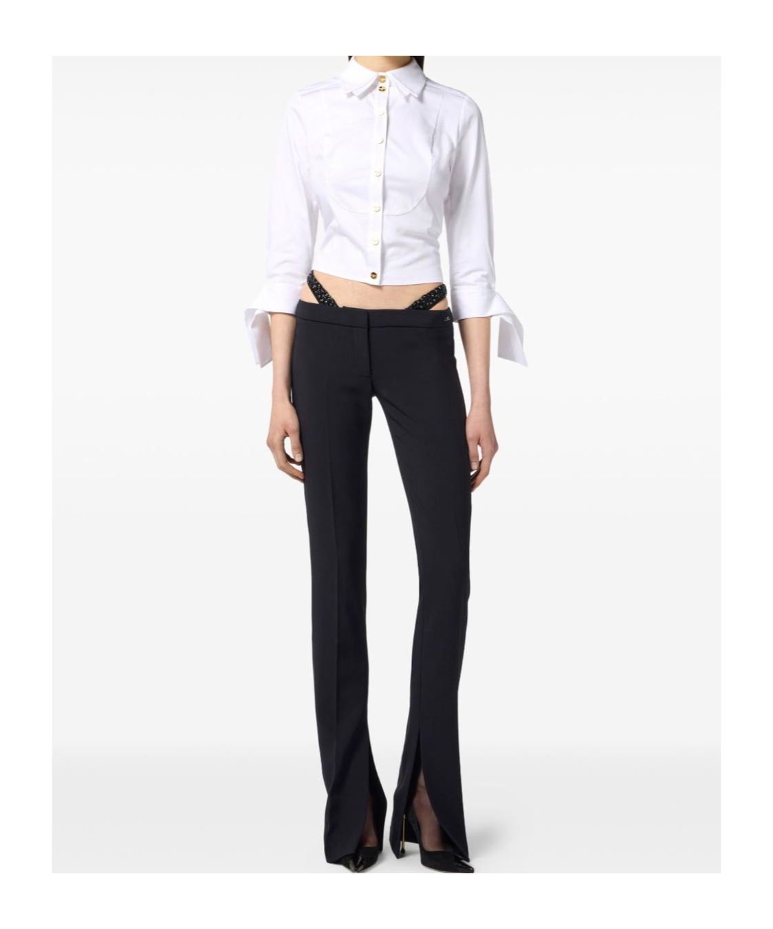 Elisabetta Franchi Cropped Top With Long Cuffs And Buttons In White