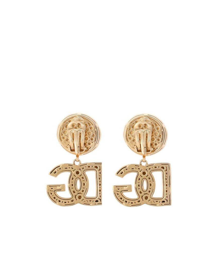 Dolce & Gabbana Drop Earrings With Cabochon Details And Dg Logo In Yellow