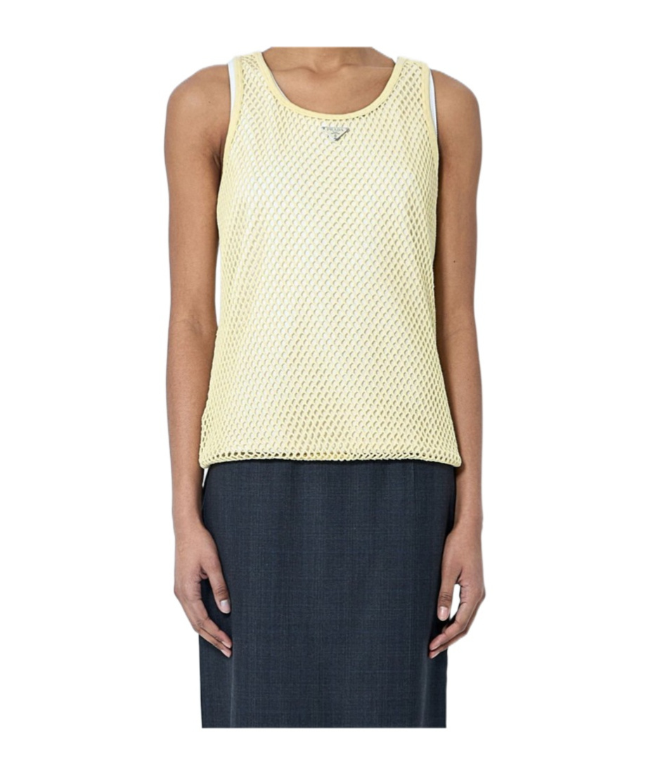 Prada Round Neck Sleeveless Vest In Yellow