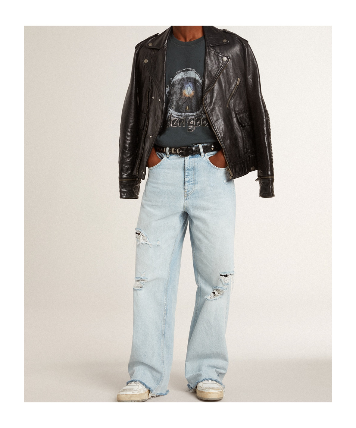 Golden Goose Long-sleeved Leather Jacket In Black