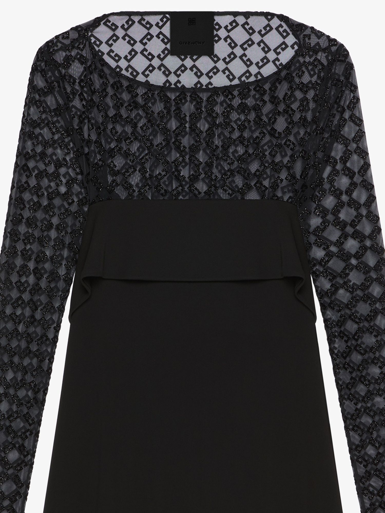 Givenchy Draped Dress In Jersey And Shiny Monogram 72 Tulle In Black