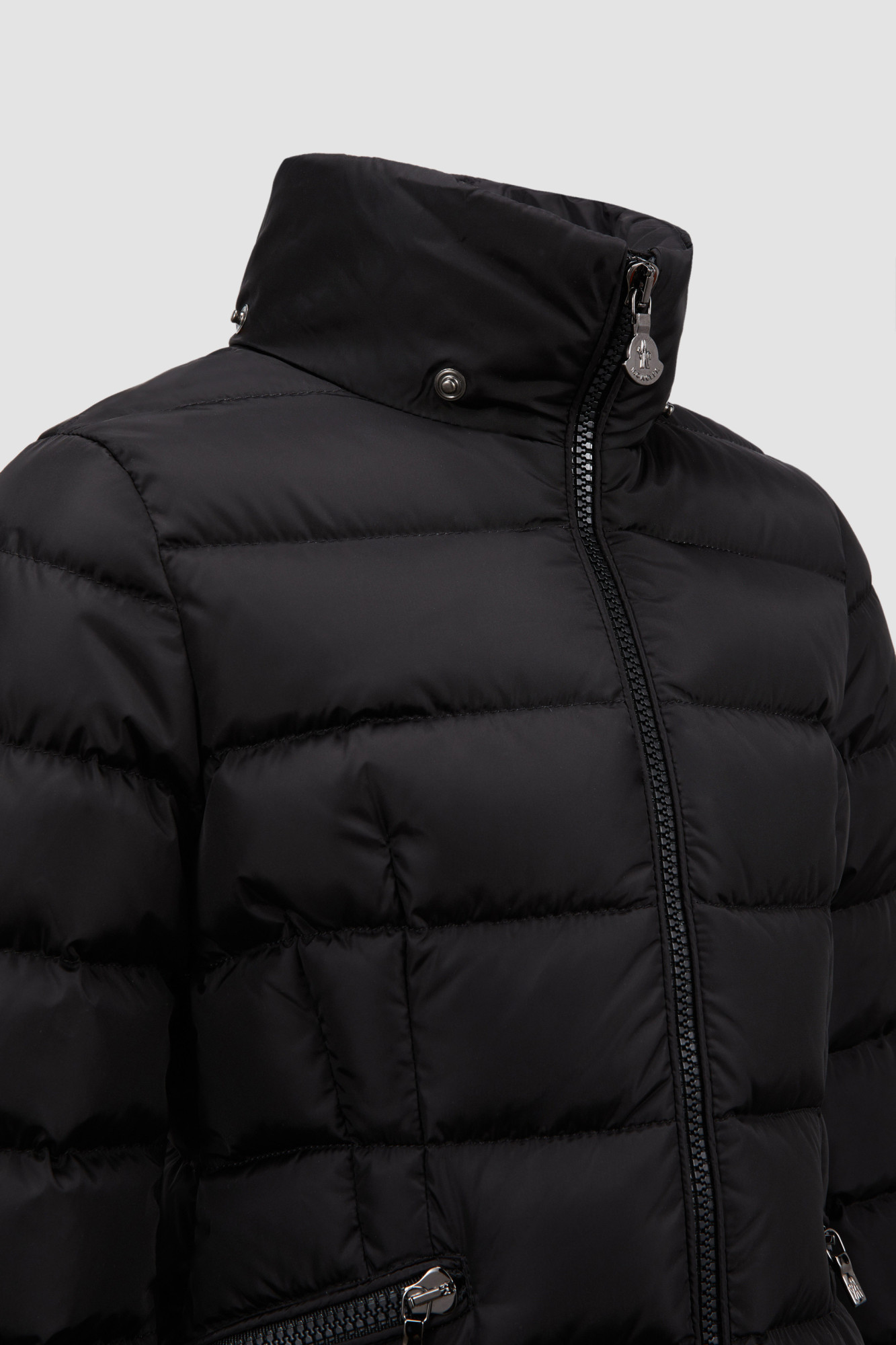Moncler Long Logo Down Jacket In Black