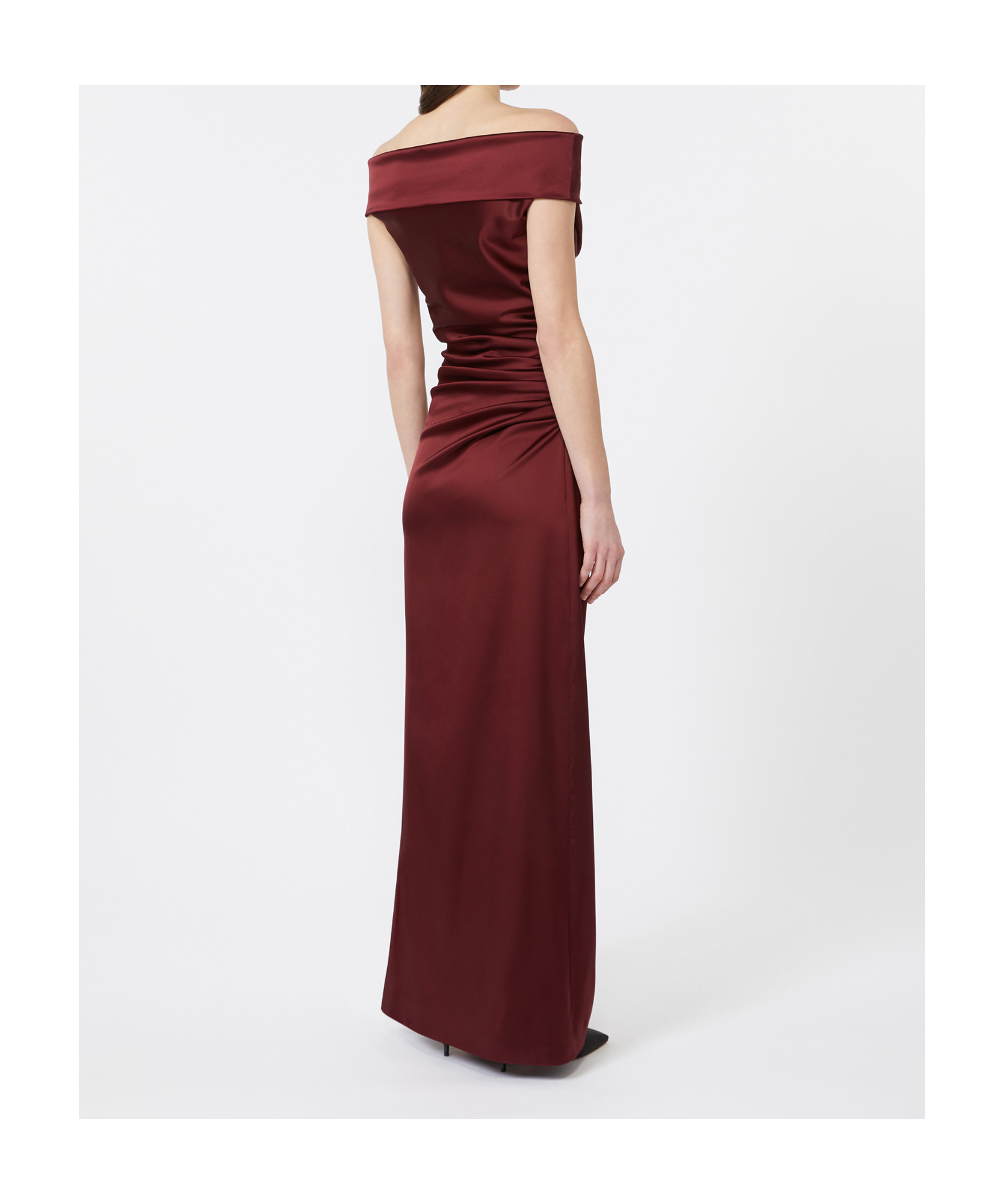 Max Mara Long Stretch Satin Dress In Burgundy