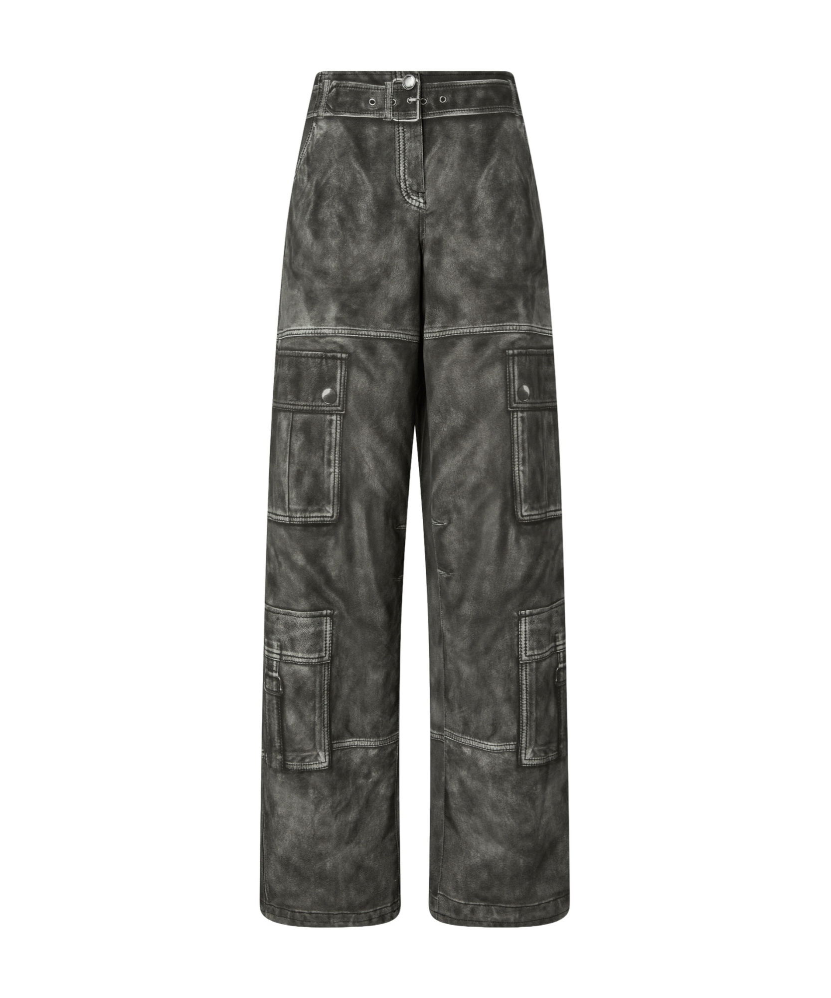 Pinko Wide-leg Trousers With Leather-effect Print In Gray