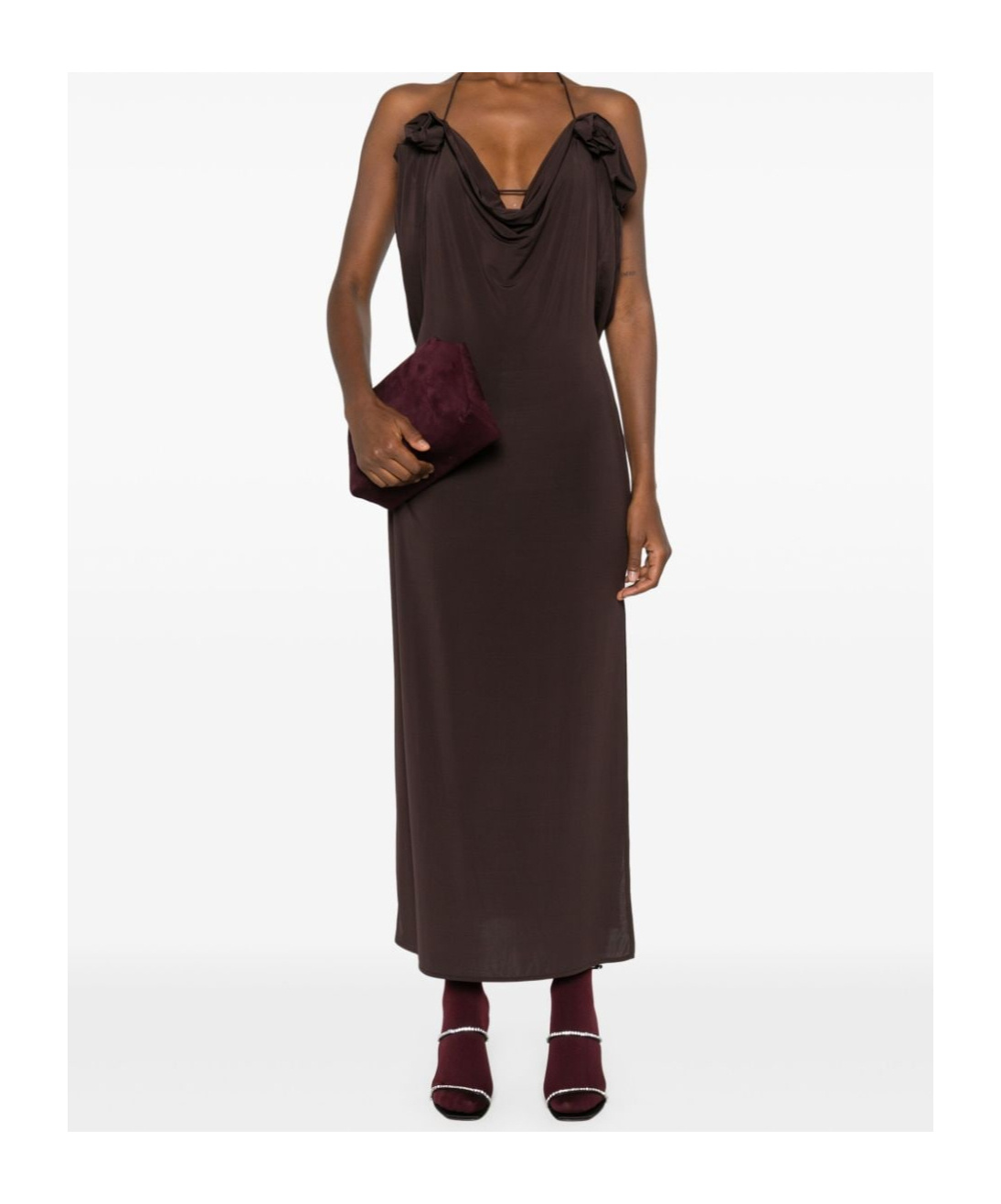 Magda Butrym Draped Cowl Neck Midi Dress In Chocolate Brown