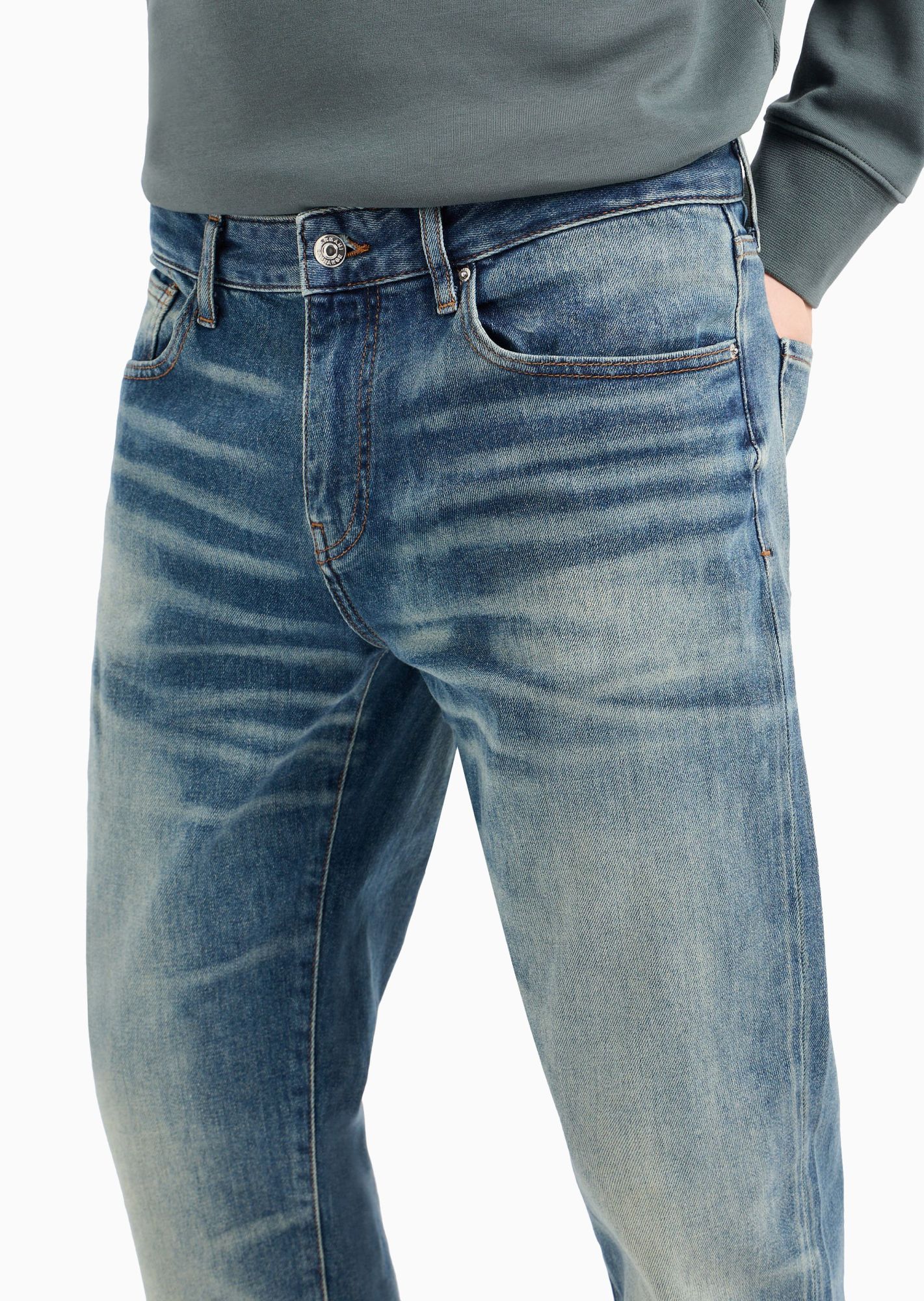 Armani Exchange Logo Denim Trousers In Blue