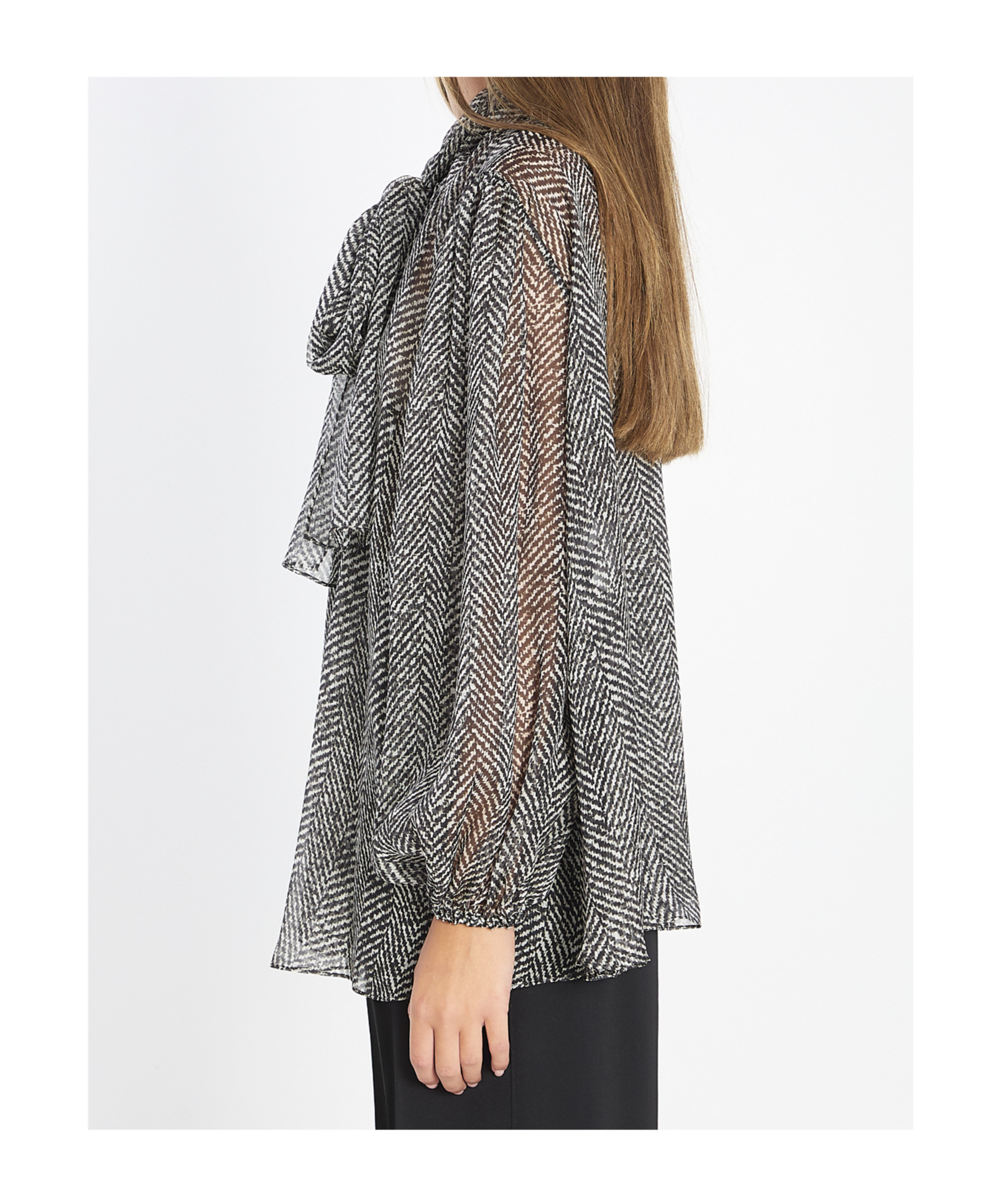 Dolce & Gabbana Dolce&gabbana Women Silk Chiffon Blouse With Chevron Print In Gray